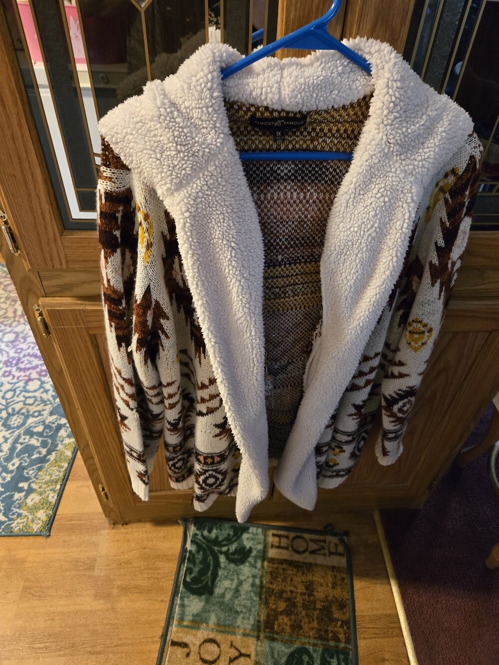 Almost Famous Cream & Brown Sherpa-Lined Hooded Knit Jacket